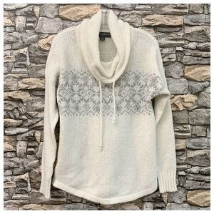 #179 Eddie Bauer Lounge Cowl Neck Ivory Gray Sweater Top Blouse Medium